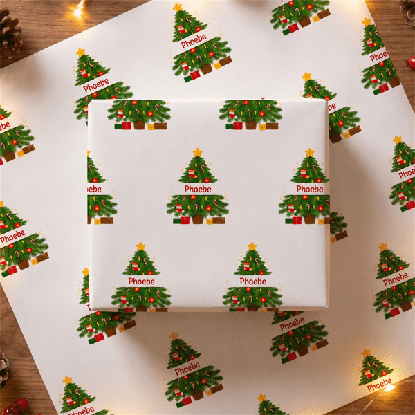 Personalized Christmas-Theme Pattern Wrapping Paper Set of 3 with Name Christmas Party Favor Gift for Kids Friends