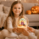 Personalised Halloween Theme Photo Pumpkin Bat Moon Acrylic LED Night Light with Name and Wooden Base Bedroom Decor Halloween Party Gift for Kid