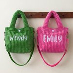 Personalized Multicolor Cute Embroidered Name Corduroy Crossbody Bag Birthday Back to School Gift for Kids Girls Boys