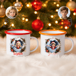 Tasse émaillée personnalisée de 12 oz, style 3D, avec photo d'enfant en bonnet de Père Noël mignon et nom, cadeau de Noël pour enfants
