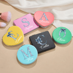Personalised Toile-Style Initial Mini Square PU Makeup Mirror with Name Anniversary Birthday Gift for Women Besties