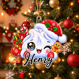 Personalisierte, niedliche Acryl-Weihnachtskugel mit „Dumplings“-Motiv und Namen – Weihnachtsdekoration und Weihnachtsgeschenk für Familie und Freunde