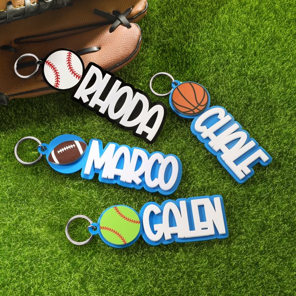 Personalized Acrylic Baseball Softball Soccer Sports Keychain Bag Tag with Name Game Day Birthday Gift for Sports Lovers