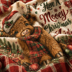 Personalisierte weiche Weihnachtsdecke mit Highland-Kuh-Motiv und Namen – Wohnaccessoire, Geschenk zum Geburtstag, zum Jubiläum oder zu Weihnachten für Familie und Freunde