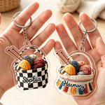 Personalised Cute Knitting Theme Pattern Design Acrylic Keyring with Name Birthday Gift for Knitting Lovers 2