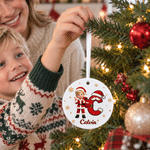 Personalized 3D-Effect Artwork Christmas Cartoon Character Photo Heart Circle Ornament with Name Christmas Eve Party Gift for Kids Family Friends