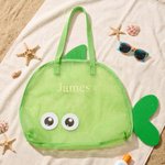 Personalized Adorable Whale Shape Mesh Beach Bag with Embroidered Name Travel Essential Summer Vacation Gift for Kids Toddlers
