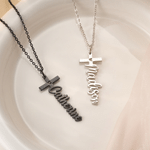 Personalized Christian Cross Sterling Silver Necklace with Name Dainty Jewelry Daily Wear Baptism Gift for Christians Believers