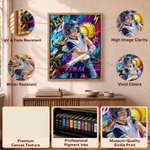 Personlige lerretstrykk i graffiti-stil med oljemaleri-inspirert motiv av softballspiller, med navn – interiørdekorasjon. Sendes fra USA. Bursdagsgave til softballspillere