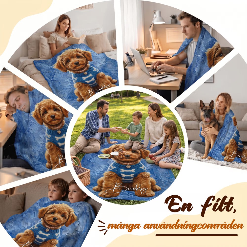 Personlig mjuk filt i oljemålningsstil med fototryck och namn skapad från din bild en värmande pläd och present 11