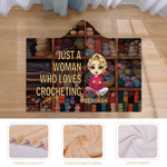 Personalised Cartoon Knitting Character Soft Hooded Blanket with Name Birthday Gift for Knitting Sewing Lovers