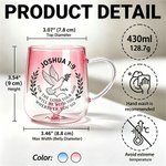 Personalised Joshua 1:9 Peace Dove Gradient Glass Mug with Name and 3D Heart Ornament Baptism Religious Birthday Gift for Christian