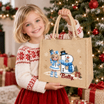 Personalized 3D-Effect Art Cartoon Character Photo Snowflake Tote Bag with Name and Initial Christmas Eve Party Gift for Girls Boys