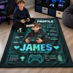 Couverture douillette personnalisée avec photo de profil de joueur, prénom et niveau – Décoration d'intérieur, cadeau d'anniversaire ou pour une soirée jeux, idéal pour les passionnés de jeux
