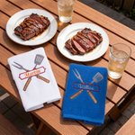 Personalised Embroidered BBQ Theme Fork Shovel 100% Cotton Towel with Name Birthday Housewarming Gift for Grill Masters Cooking Lovers