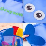 Personalized Adorable Whale Shape Mesh Beach Bag with Embroidered Name Travel Essential Summer Vacation Gift for Kids Toddlers