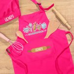 Personalized Cute Cartoon Kitchenware Patterns Adjustable Kid Apron Chef Hat Set with Name and Pocket Birthday Gift for Boy Girl