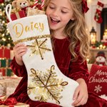 Personalised Gorgeous Golden Sequin Snowflake Velvet Christmas Stocking with Name Christmas Holiday Gift For Family Kids