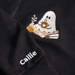 Personalized Reading Ghost Embroidered Quarter Zip Sweatshirt with Name Birthday Halloween Party Gift for Bookworm Book Lovers
