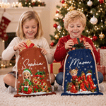Personalized 3D-Effect Artwork Christmas Character Photo Drawstring Christmas Gift Bag with Name and Initial Christmas Party Gift for Kids