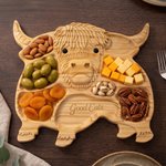 Personalized Highland Cow FDA Food Safe Wooden Serving Platter Charcuterie Board with Name Housewarming Birthday Gift for Highland Cow Lovers