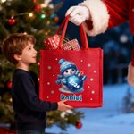 Gepersonaliseerde Schattige Sneeuwpop Sneeuwvlok Grote Jute Zak met Naam en Jaar Kerst Feest Cadeau voor Kinderen