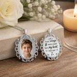 Personalised Cardinal Butterfly Olive Branch Border Photo Necklace with Engraved Text Dainty Jewellery Memorial Sympathy Gift for Loss of Loved One