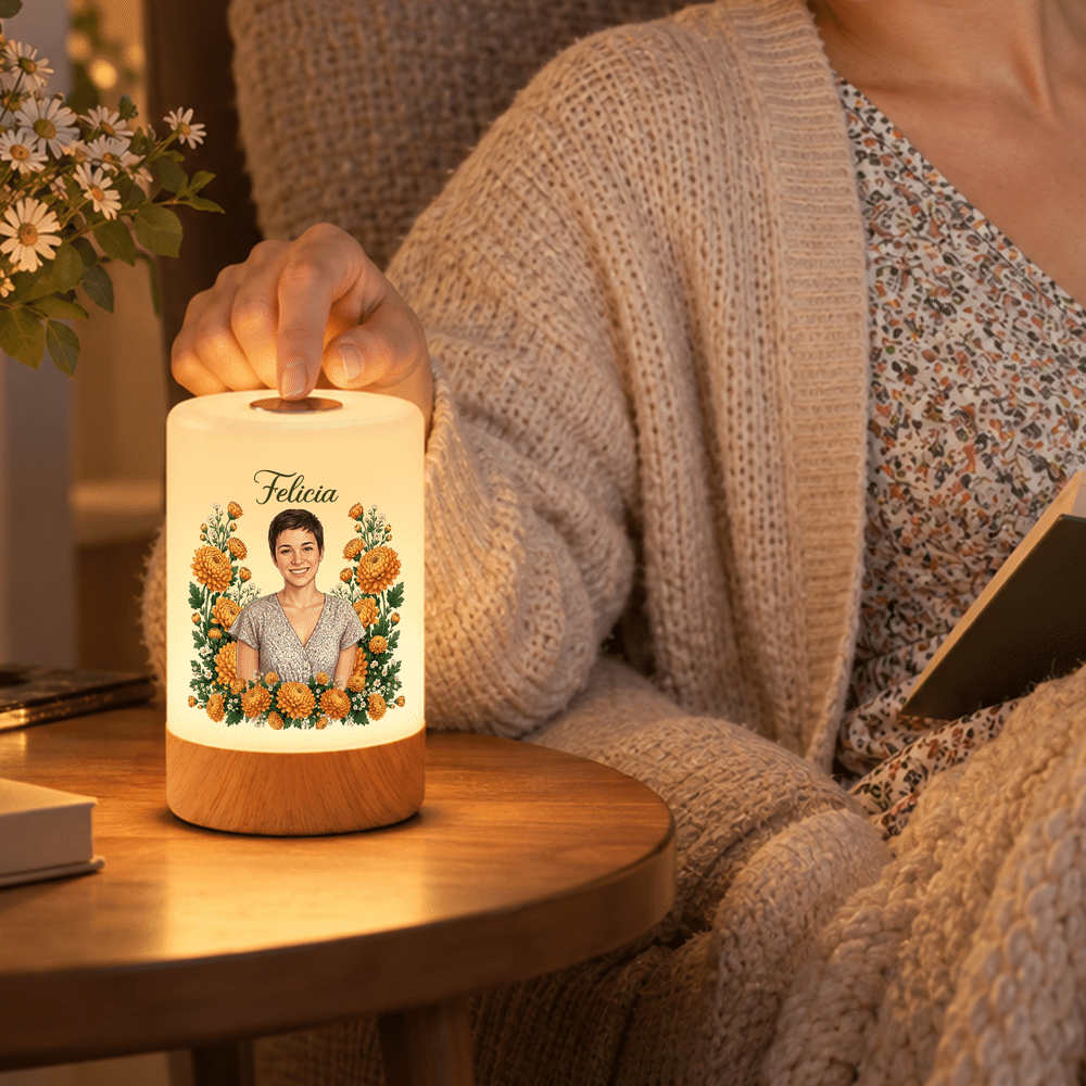 Personalised Birth Flower Aesthetic Portrait Dimmable Touch Control LED Night Light with Name Bedroom Decor Birthday Gift for Book Lover Bookworm 7