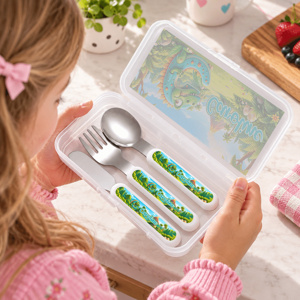Personalised Lorry Car Mermaid Initial Safe Stainless Steel Fork Spoon Knife Cutlery Set with Name Daily Use Birthday Christmas Gift for Kid 6