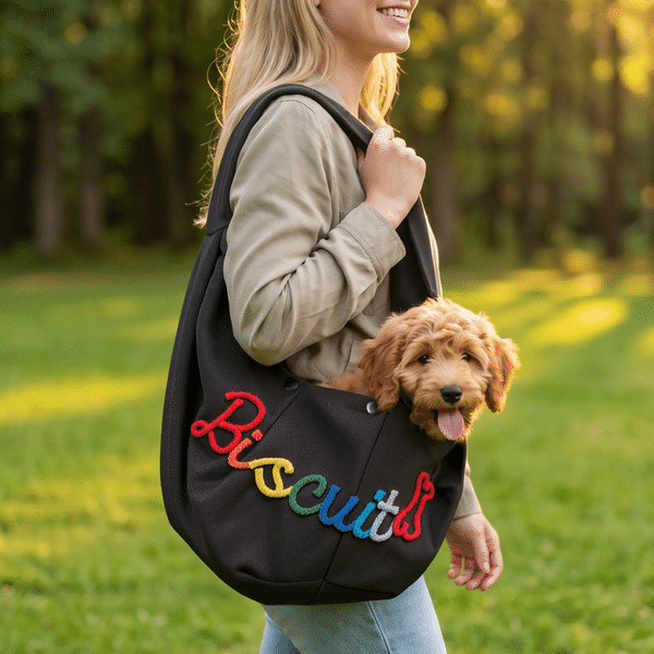 Personalized Multicolor Wrapped Name Pet Sling Carrier Crossbody Travel Bag Hands-Free Birthday Gift for Dog Cat Lovers