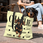 Personalized Trendy Comic Style Photo Large Capacity Tote Bag with Name and Zipper Daily Use Travel Birthday Gift for Pet Owners Lovers