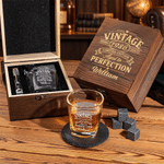 Set personalizzato con bicchiere da whisky vintage e scatola in legno 