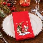 Serviette de table de Noël personnalisée « Père Noël et bonhomme de neige » en 100 % coton résistant, avec prénom et initiale – Cadeau de Noël pour la famille et les amis