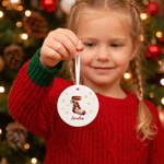 Personalized Christmas Sock Initial Heart Round Ceramic Ornament with Name Tree Decor Christmas Gift for Family Friend