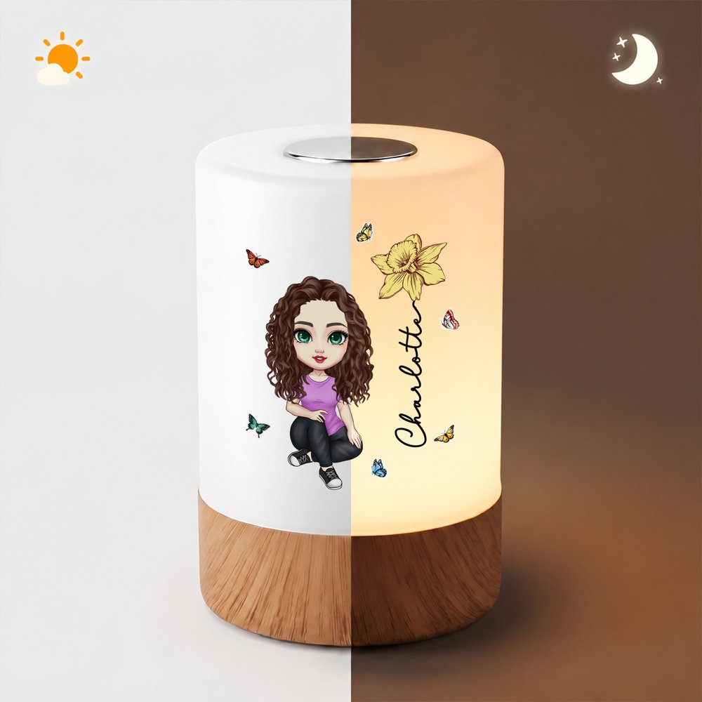 Personalised Cartoon Character Birth Flower Dimmable Touch LED Night Light with Name and Adjustable Colors Home Decor Birthday Gift for Kid Family 9