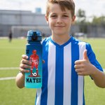 Personalized Soccer Character Silhouette Name Gradient Sports BPA-free Water Bottle with Flip Top Lid Gym Birthday Gift for Kid Teenager Soccer Lover