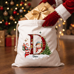 Personalized Santa Claus Snowman Christmas Tree Drawstring Canvas Gift Bag with Name and Initial Christmas Gift for Kids Family