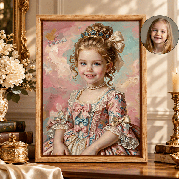 Personalized Classicism Oil Painting Style Kid Photo Canvas Prints with Name Home Decor Birthday Gift for Boys Girls