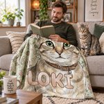 Manta suave personalizada con foto de tu mascota en acuarela y diseño de espina de pescado, con su nombre; ideal para uso diario, como regalo de cumpleaños o por la adopción de una mascota, para amant