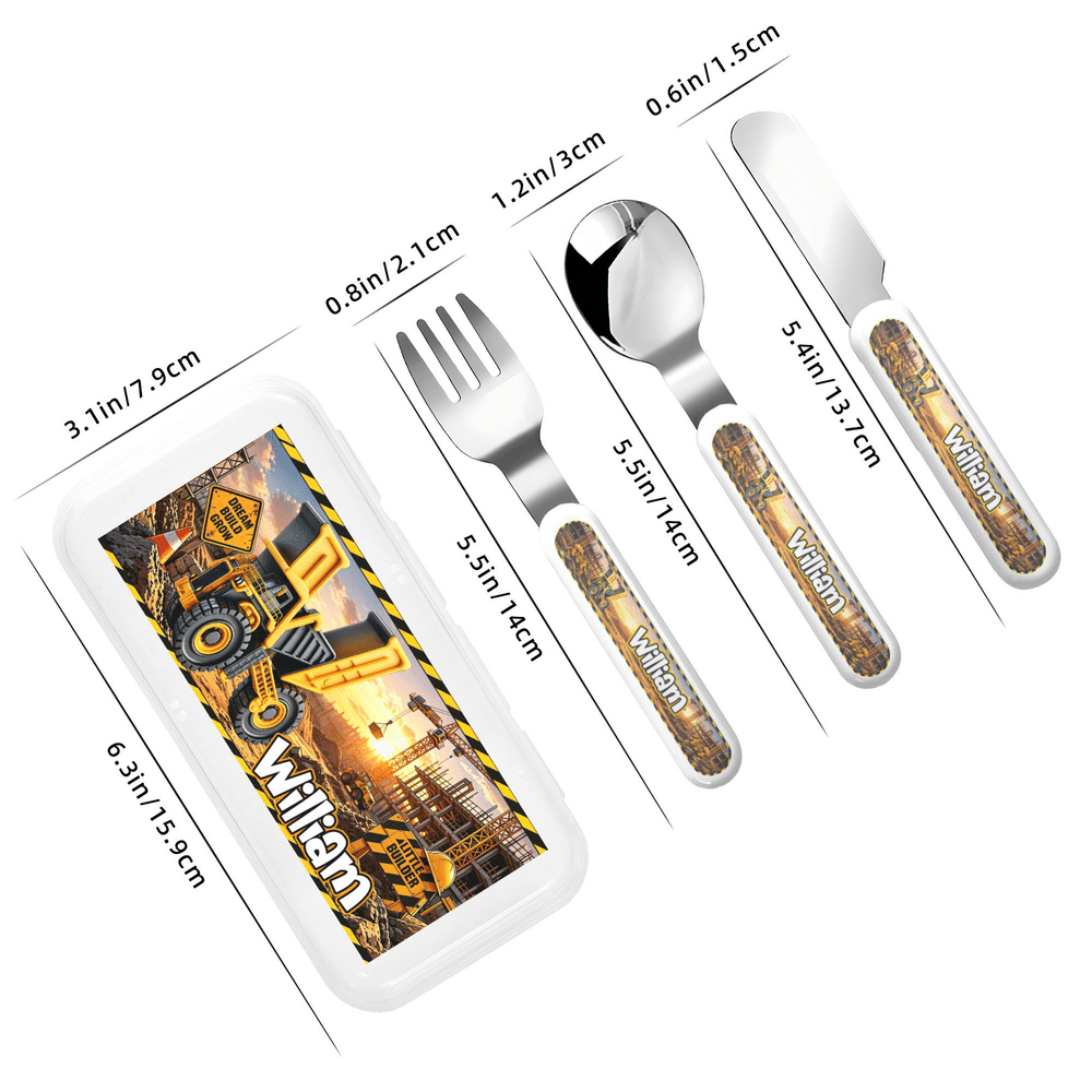 Personalised Lorry Car Mermaid Initial Safe Stainless Steel Fork Spoon Knife Cutlery Set with Name Daily Use Birthday Christmas Gift for Kid 12
