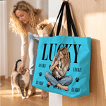 Personalized Trendy Comic Style Photo Large Capacity Tote Bag with Name and Zipper Daily Use Travel Birthday Gift for Pet Owners Lovers