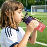 Bouteille d'eau personnalisée multicolore avec silhouette en position de handball, nom et numéro : cadeau d'anniversaire idéal pour les joueurs de handball et les passionnés de sport, à emporter parto