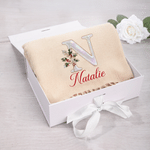 Personalized Mother of Pearl Effect Birth Flower & Initial Soft Warm Tassel Scarf Shawl with Name Winter Accessory Christmas Gift for Women