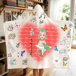Personalized Birth Flower Cartoon Sewing Character Soft Hooded Blanket with Name Birthday Christmas Gift for Sewing Lovers