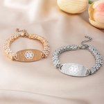 Personalized Cubic Zirconia Medical Alert ID Bracelet with Engraved Text Emergency Gift for Diabetes Allergies Epilepsy
