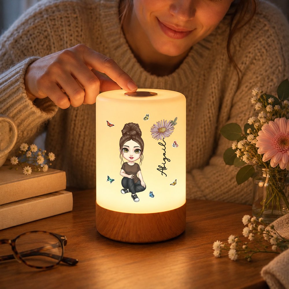 Personalised Cartoon Character Birth Flower Dimmable Touch LED Night Light with Name and Adjustable Colors Home Decor Birthday Gift for Kid Family 2
