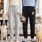 Personalised Multicolour Embroidery Pet Photo Elastic Drawstring Pockets Sports Sweatpants with Name Birthday Gift for Dog Cat Lovers