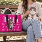 Personalized Trendy Comic Style Photo Large Capacity Tote Bag with Name and Zipper Daily Use Travel Birthday Gift for Pet Owners Lovers