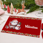 Personalized Christmas Theme Santa Snowflake Bell Table Runner Placemats Set with Name Dining Table Decor Christmas Holiday Gift for Family Friend