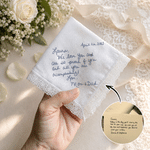 Personalised Handwritten Photo Lace Cotton Wedding Handkerchief Wedding Keepsake Gift for Bride